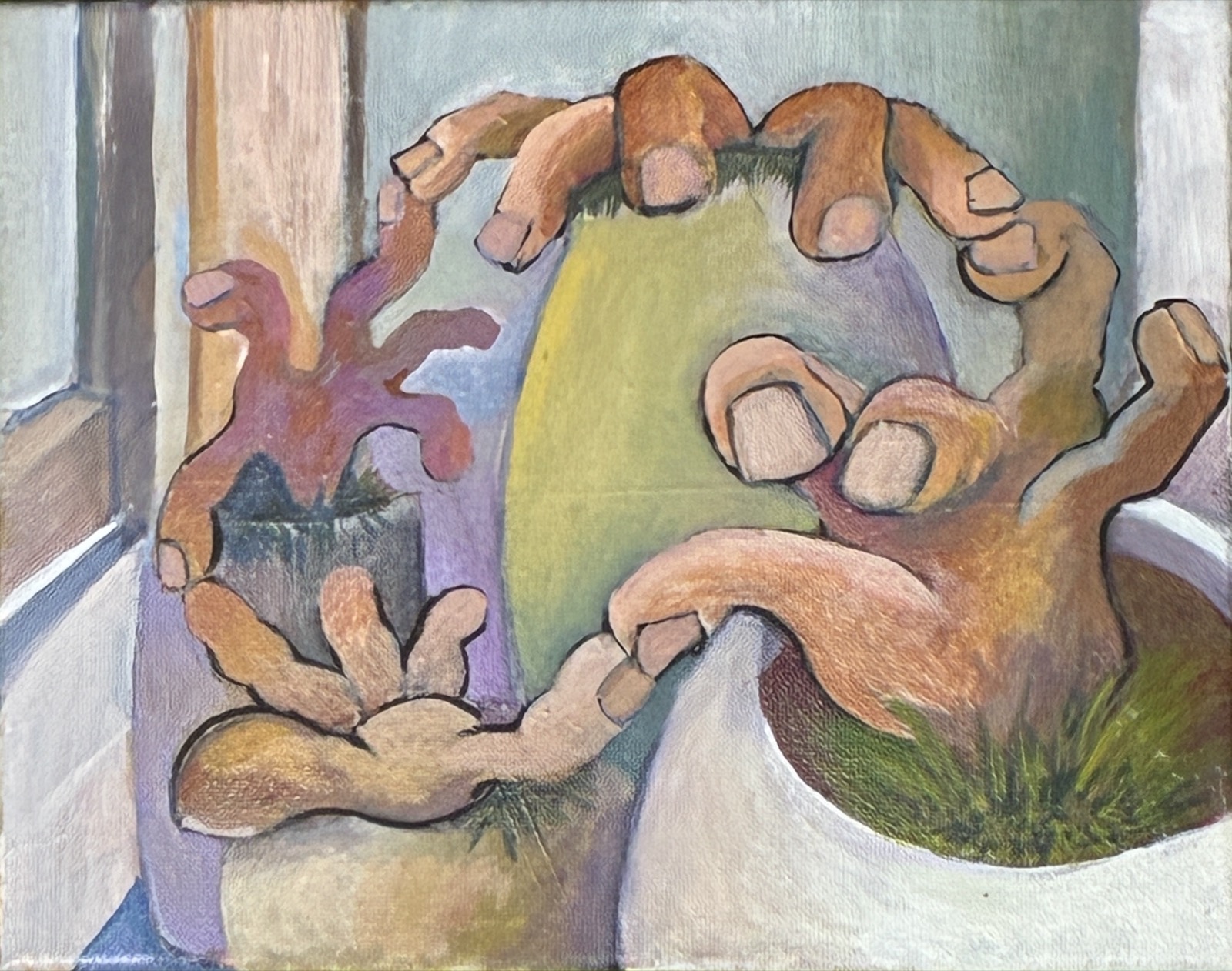 Potted Fingers Connecting, acrylic