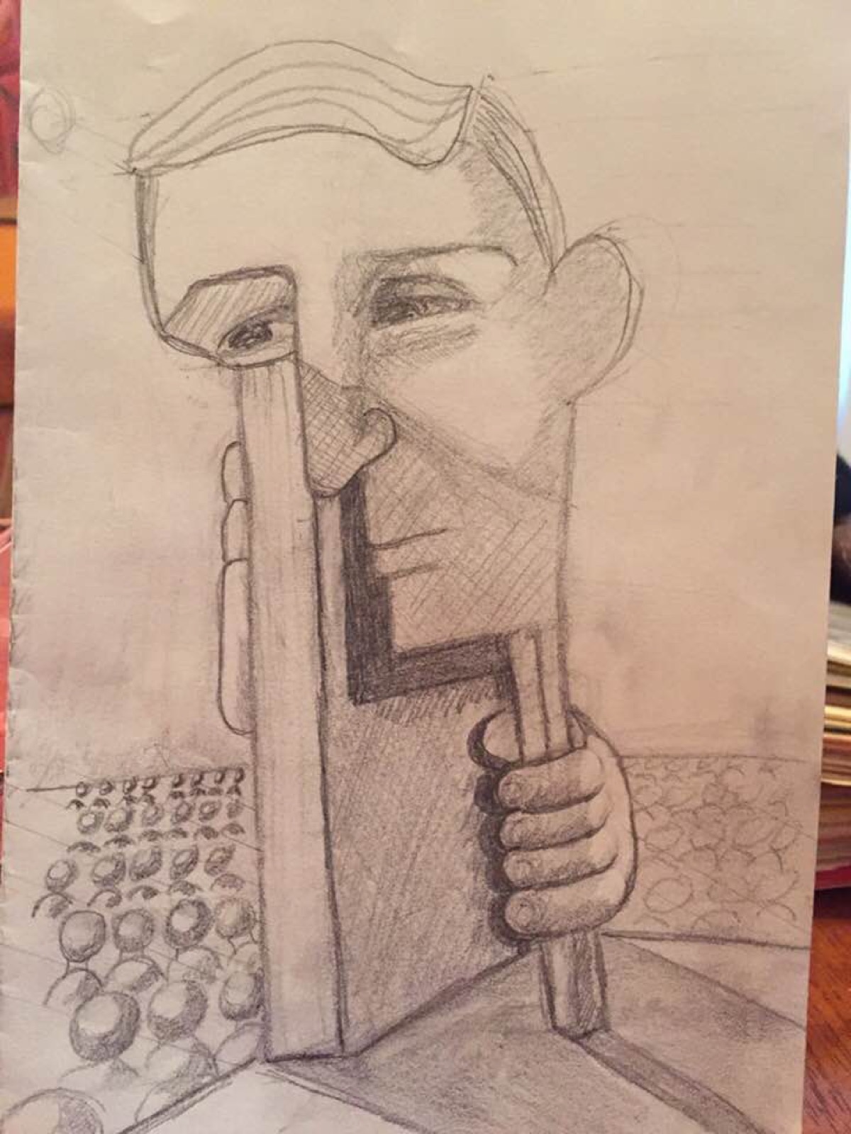 Hiding Behind the Book, pencil