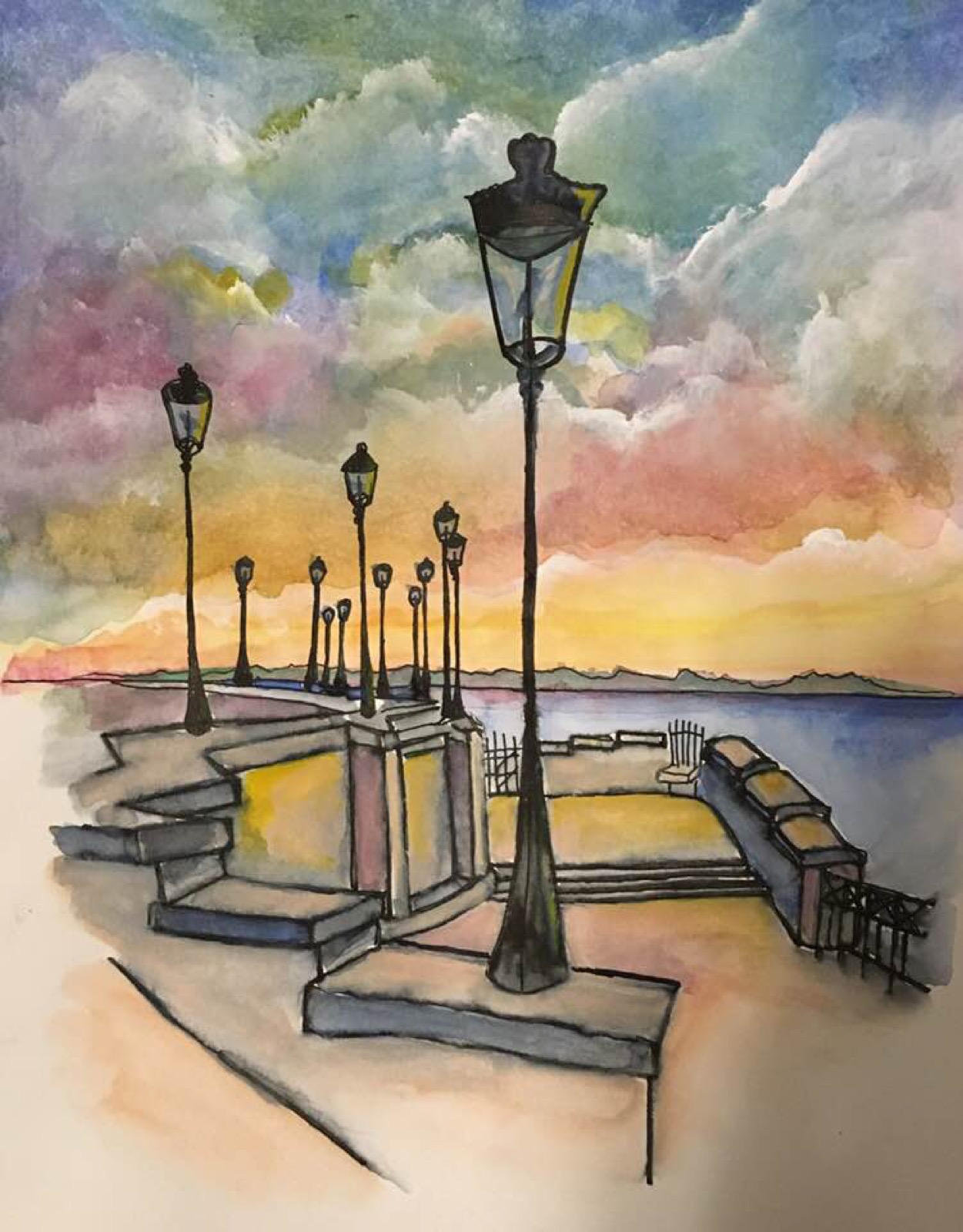 San Juan Walkway, watercolor